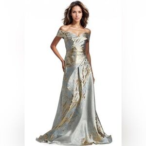 Rene Ruiz Elegant Off-Shoulder Evening Gown